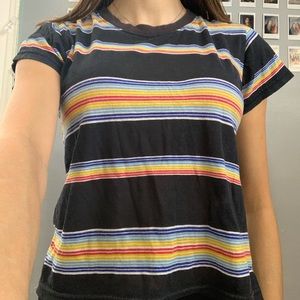 Black and rainbow striped T-shirt